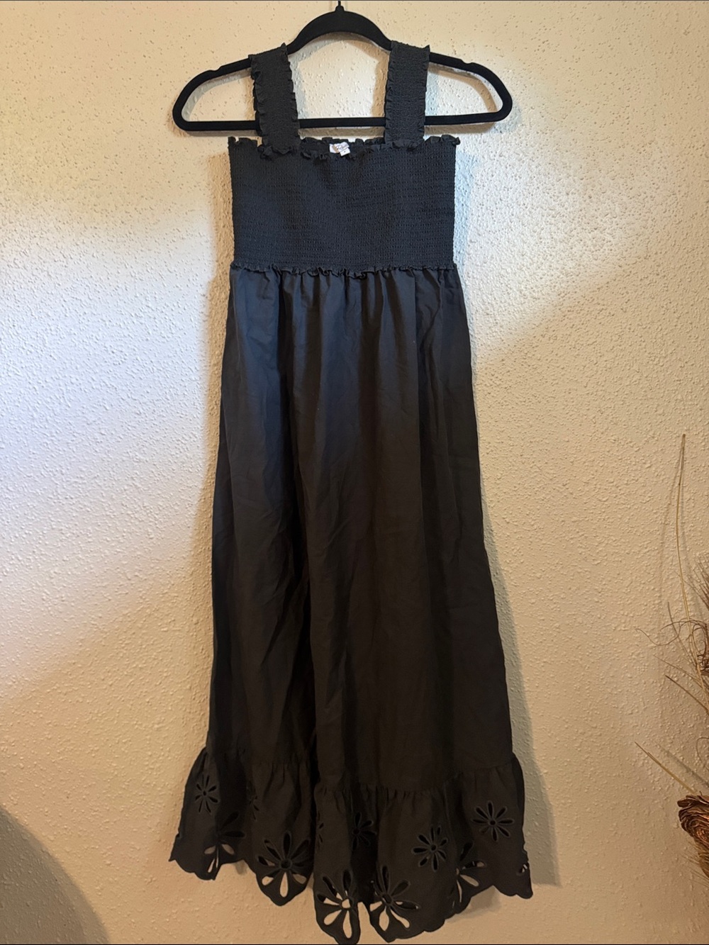 Rails Black Smocked Maxi Skirt with Laser-Cut Hem